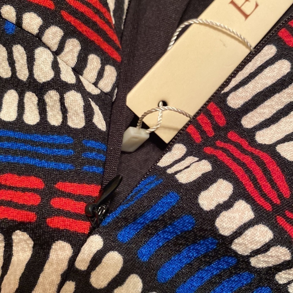 Esley backless red white blue stripe shift dress with back ruffle size small